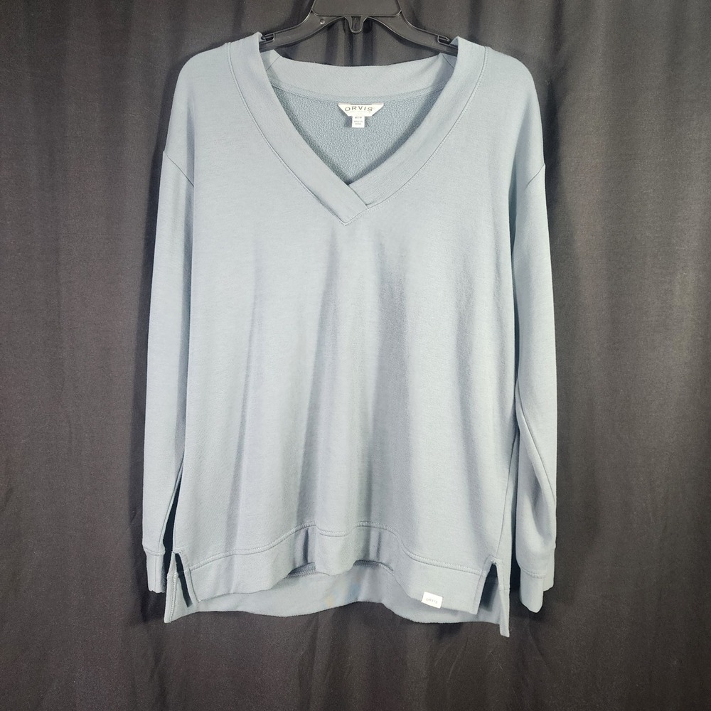 Orvis Classic Collection Womens Medium V-Neck Sweatshirt Dusty Blue Modal Blend